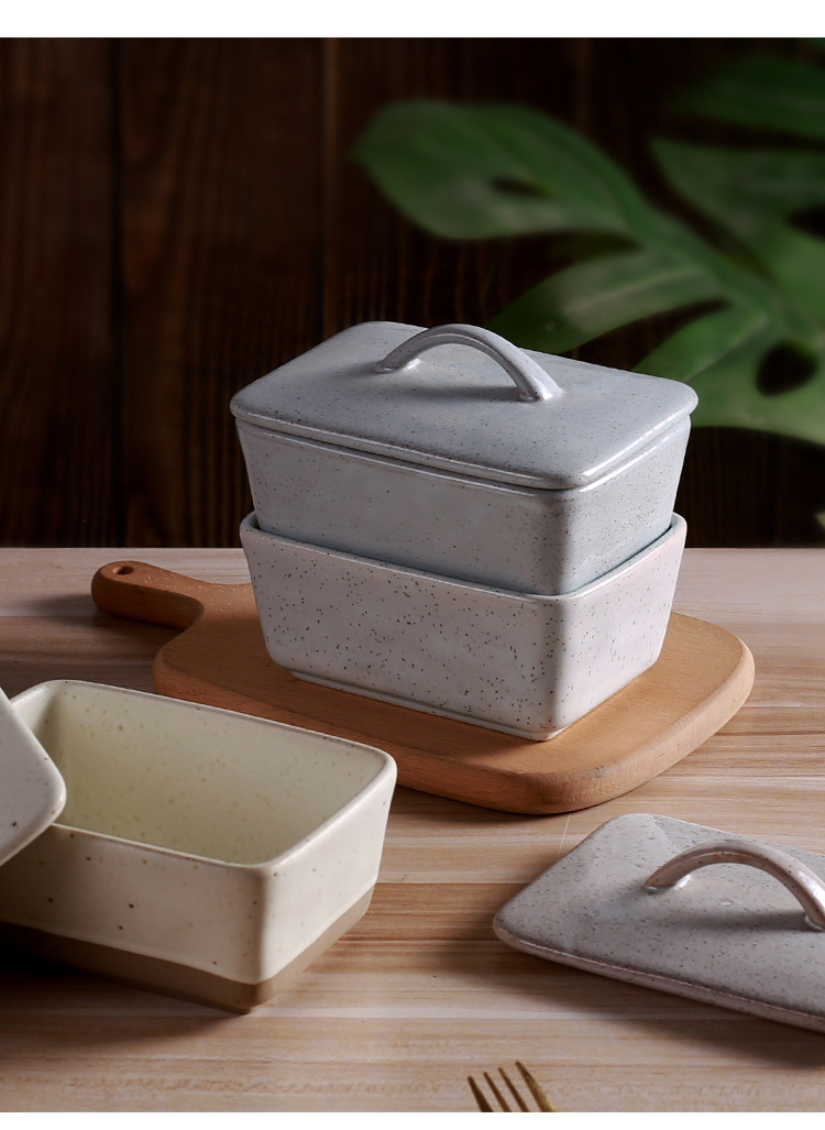 New retro and creative ceramic butter box with lid, square cream box, Western-style butter box in stock pic 26