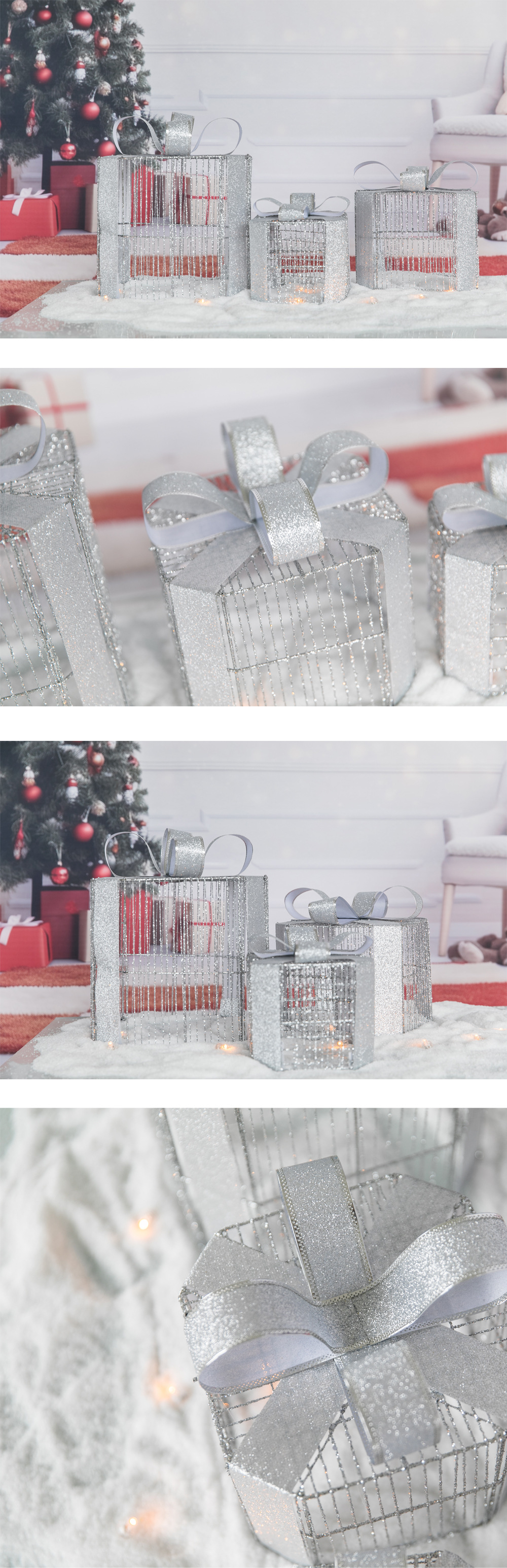 Christmas gift box three-piece set, ironwork luminous strip light led Christmas tree ornament, decorative items, gift box pic 2