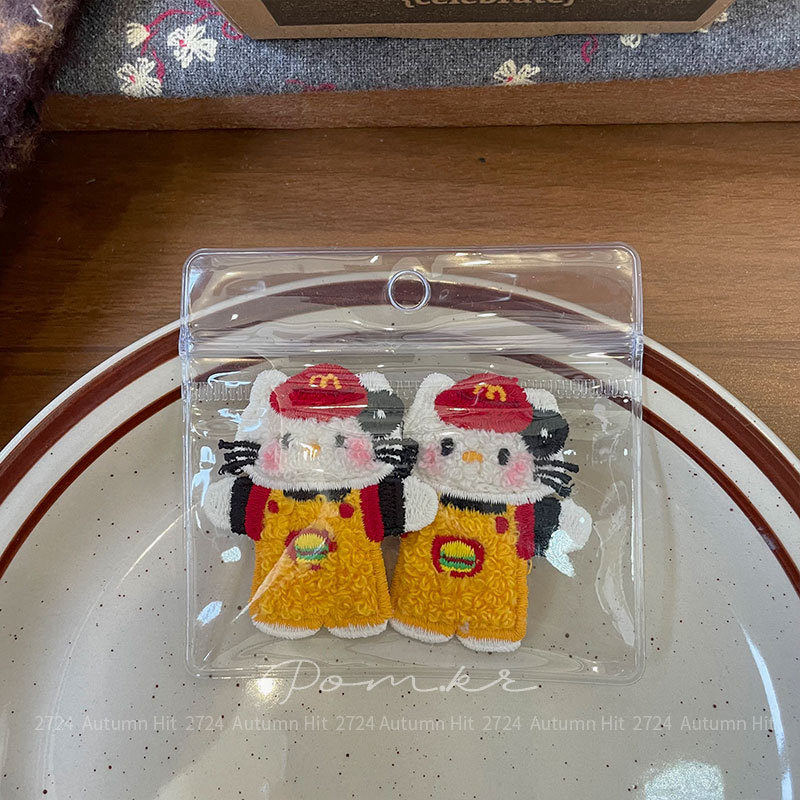 新款韩版甜美kt秋冬手工发饰儿童布艺侧边碎发刘海夹对装掰掰夹女Pom.kr 麦当劳装扮kt发夹可爱儿童发饰百搭布艺手工款详情6