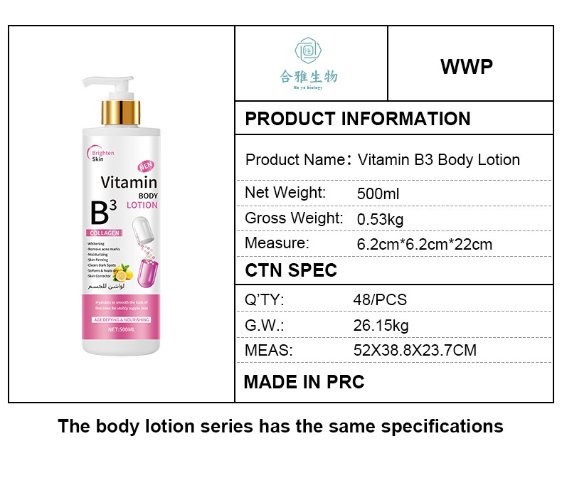 WWP Foreign Trade Kojic Acid Nicotinamide Body Lotion Moisturizing, Whitening and Dry Skin Removal l Cross-border Arbutin Moisturizing Lotion 500mL pic 4