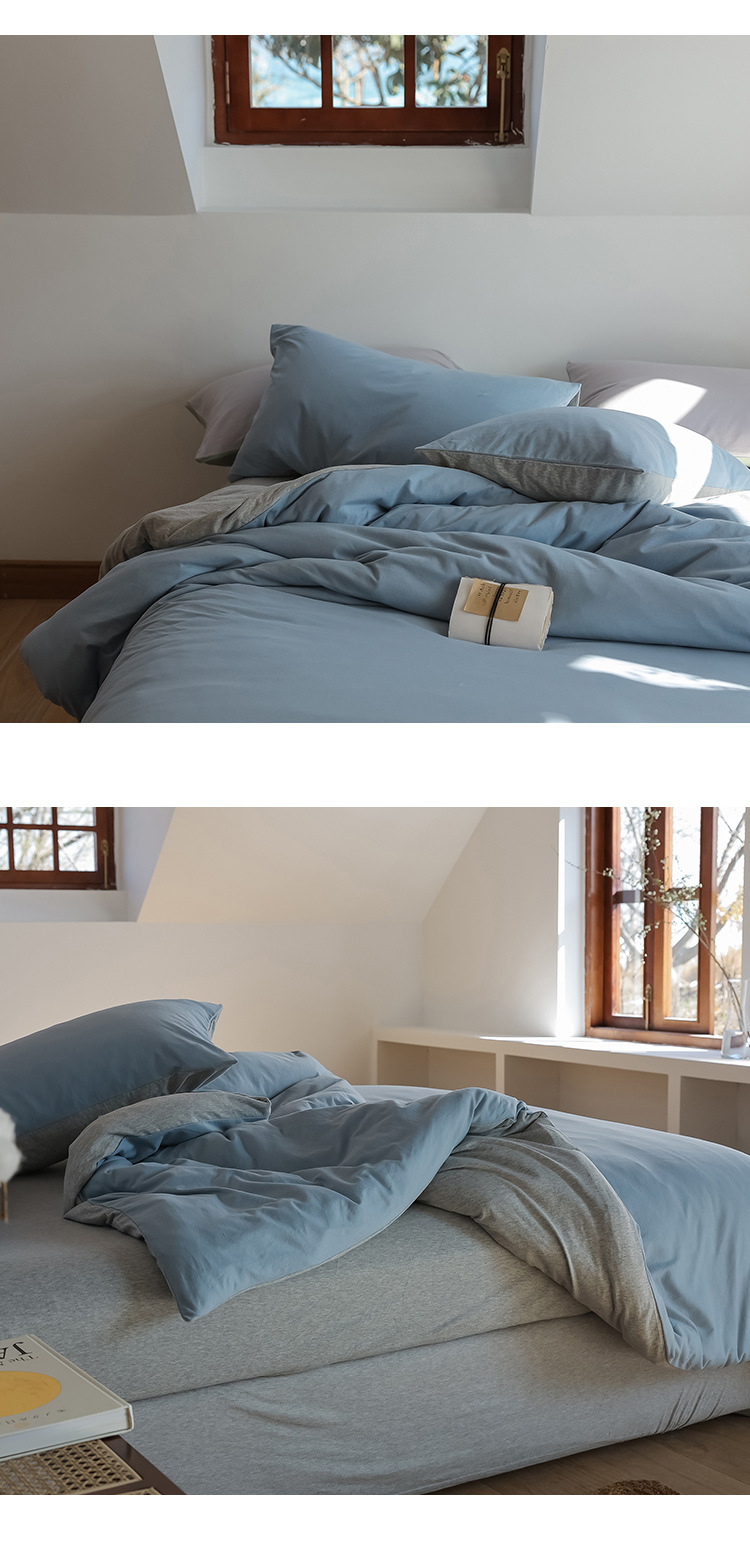 Class A baby-grade super soft knitted cotton pure cotton four-piece set for sleeping naked, Japanese-style Muji pure cotton Tianzhu cotton solid color quality product pic 11