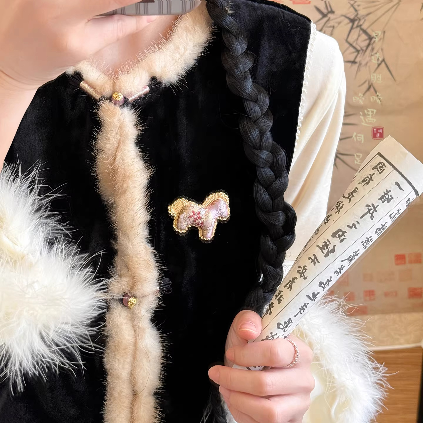 国风宋锦小马胸针女新中式马年搭配毛衣胸花新年别针详情7