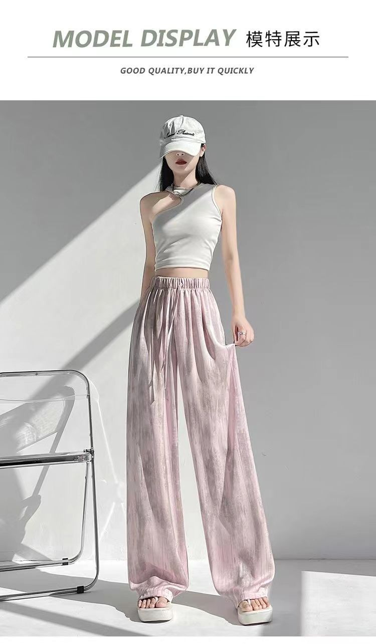 冰丝醋酸缎面扎染阔腿裤 女夏季宽松直筒垂感休闲裤 一件代发 轻松打造时尚休闲风详情23