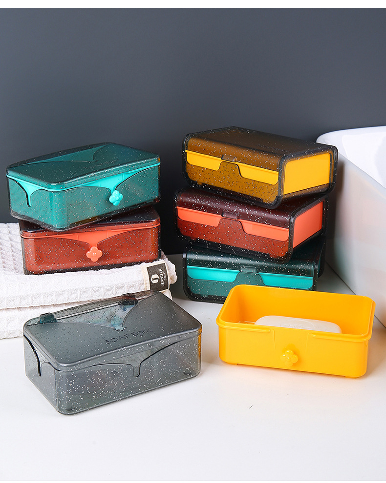 小简翻盖晶透香皂盒北欧 双层肥皂盒带盖子 免积水皂盒彩盒包装详情11