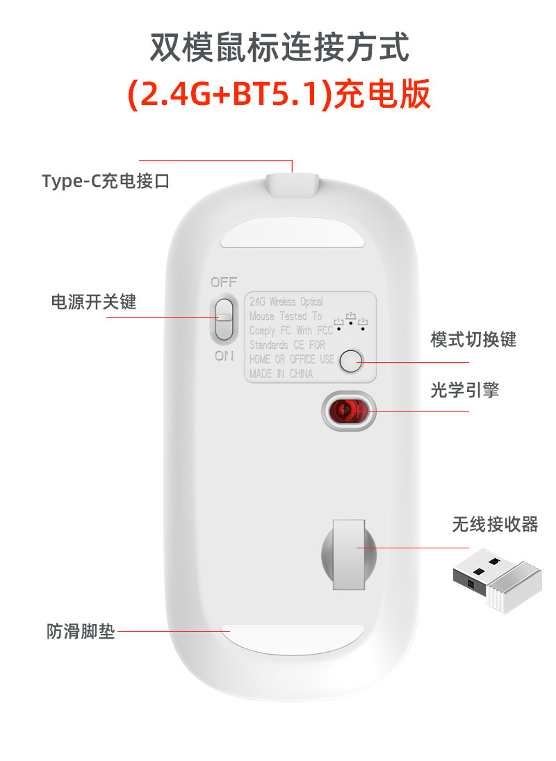 Wireless dual-mode mouse, universal, silent 2.4g rechargeable, silent Bluetooth dual-mode wireless mouse for laptops pic 12