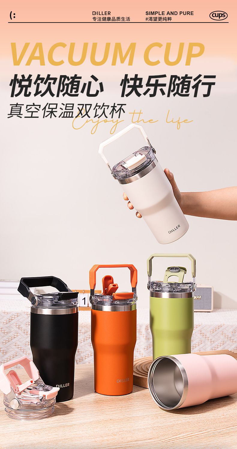 Cross-border blast de gran capacidad iceba tazas de acero inoxidable portátil coche térmico tazas de agua con pajita logotipo personalizado pic 1