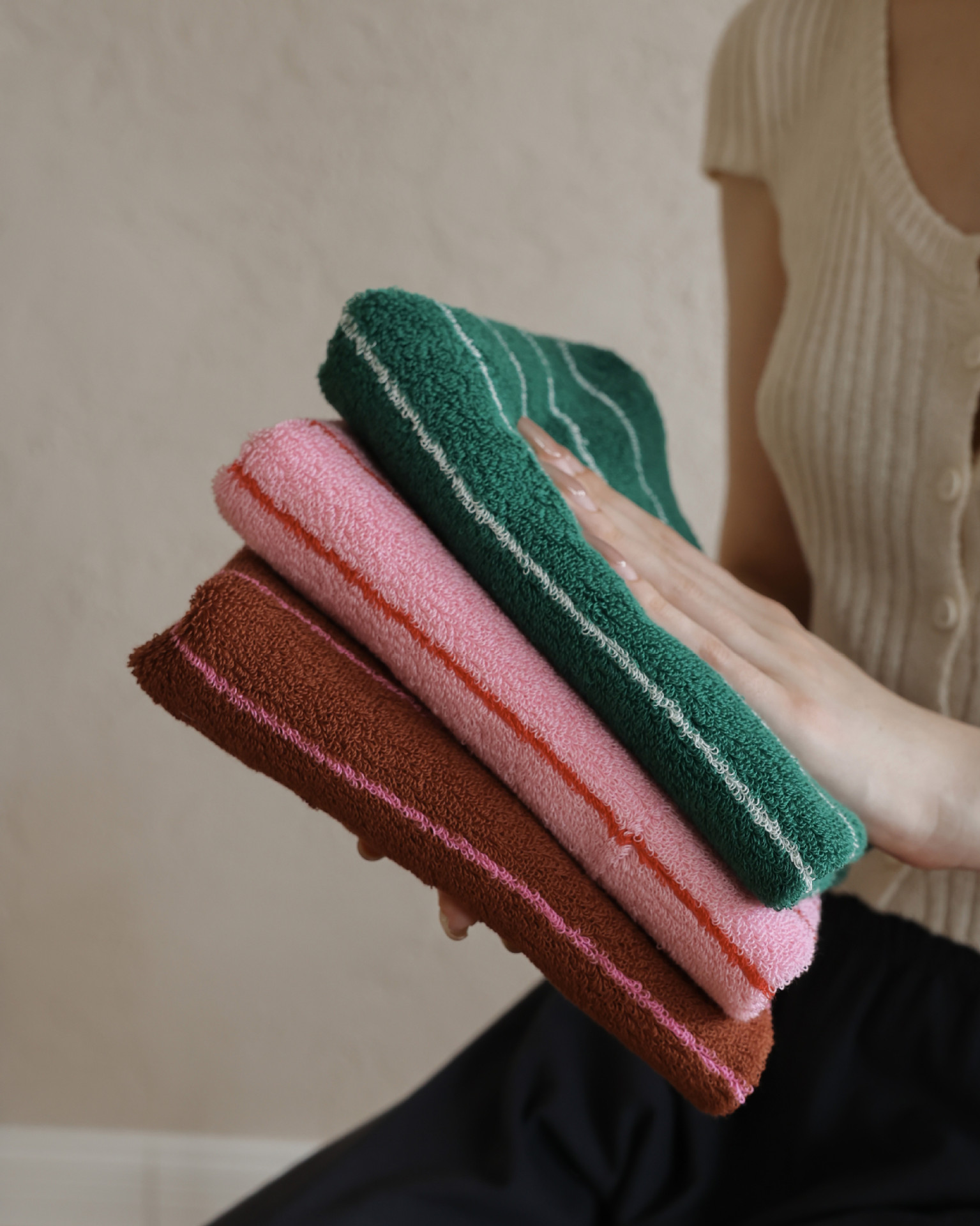 New autumn and winter fine-striped color-blocked towels, combed pure cotton adult absorbent bath towels, color-blocked striped adult towels pic 2