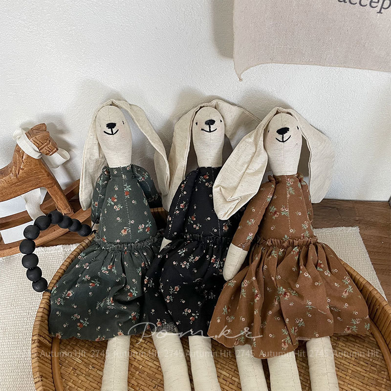 新款韩系碎花裙兔兔手工棉麻儿童安抚玩具ins居家摆件生日礼物女详情2