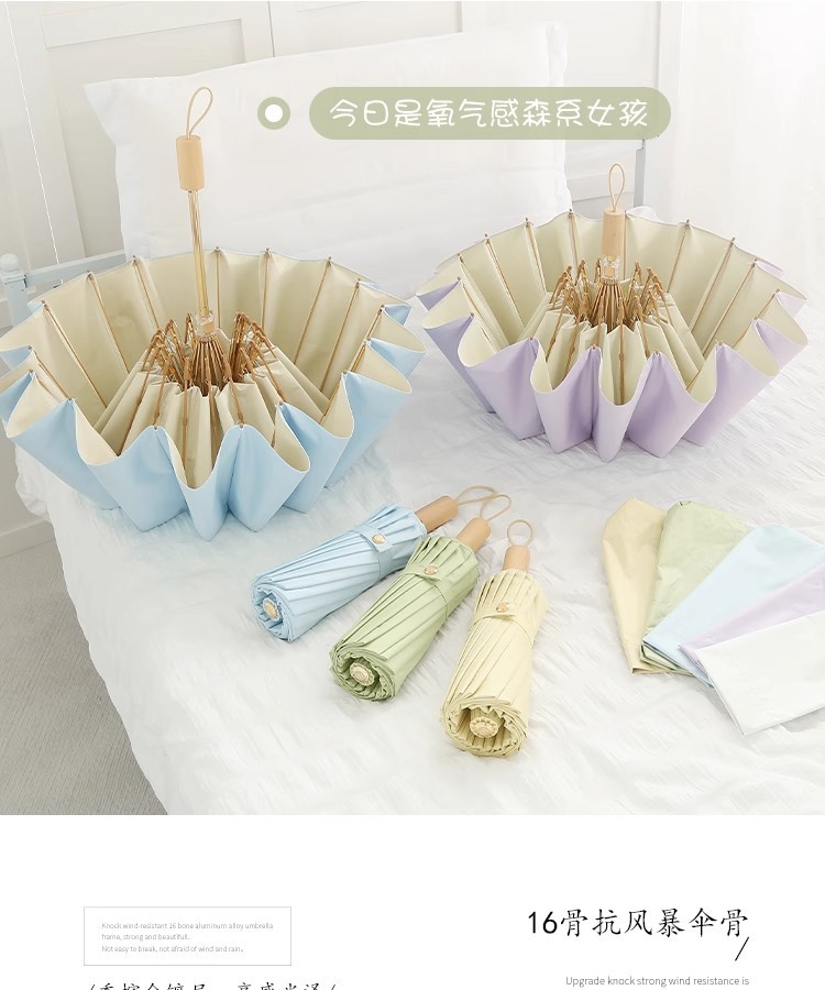 16-bone retro color rubber sun umbrella, all-purpose umbrella for female ins students, wind-resistant, sun-proof and UV-protective sunshade pic 39