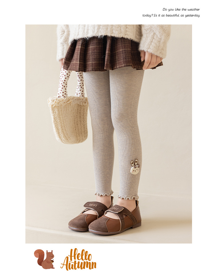 女童打底裤春秋可爱兔韩版修身高弹力竖条纹外穿韩版宝宝长裤大童详情11