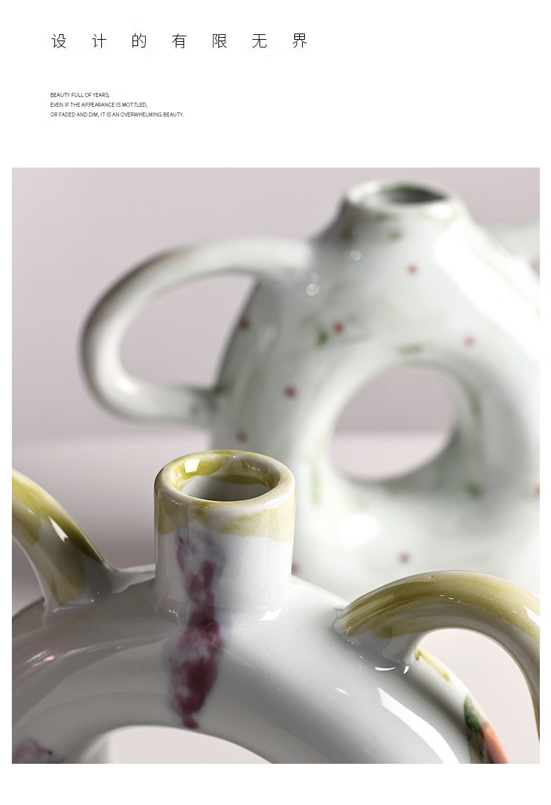Cream-style ear vases, ceramic ornaments, living room entrance decoration, flower arrangement, high-end style, ins flower vases, table handicrafts pic 7