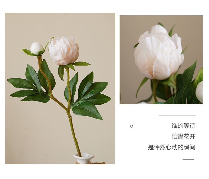 欧式迷你两头仿真牡丹花婚庆家居软装插花绢花芍药摆件办公文化园艺仿真植物详情19