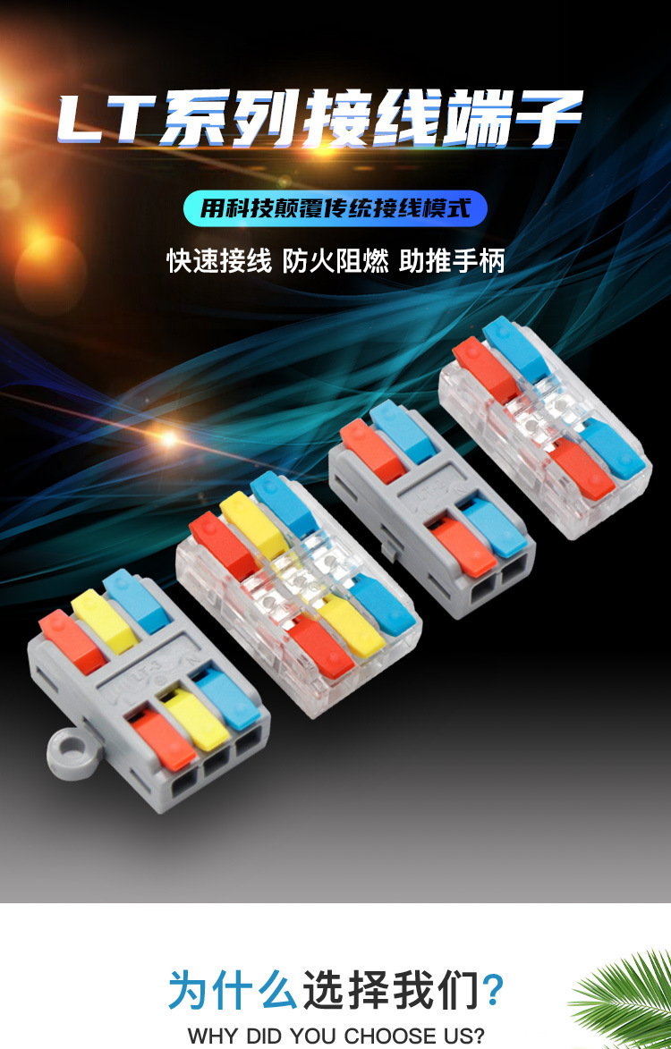 迷你型快速接线端子二进二出LT-2灯具电线连接器助推手柄带固定孔详情1