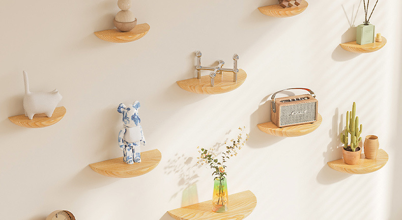 免打孔半圆实木隔板墙上置物架装饰北欧壁挂式客厅电视墙网红家居详情10