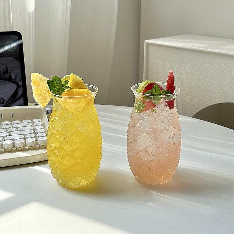 透明菠萝杯果汁玻璃杯吸管冷饮杯简约水杯家用玻璃单层杯冷萃杯详情2