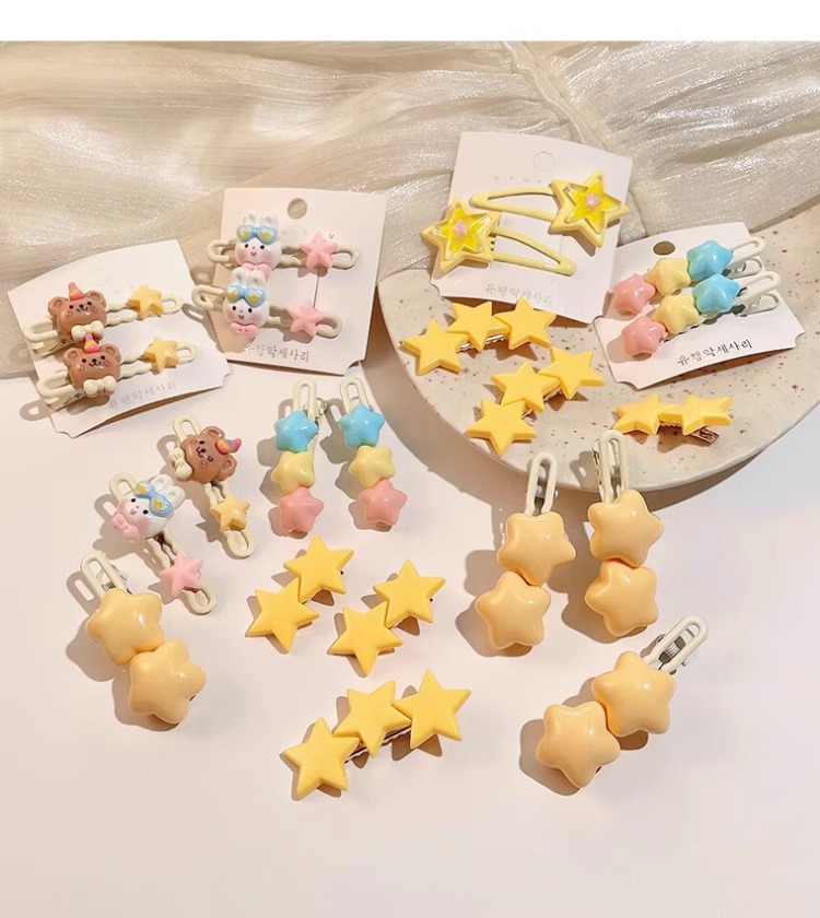 甜美星星鸭嘴夹儿童黄色碎发夹多巴胺风格可爱刘海夹发饰配饰批发详情10