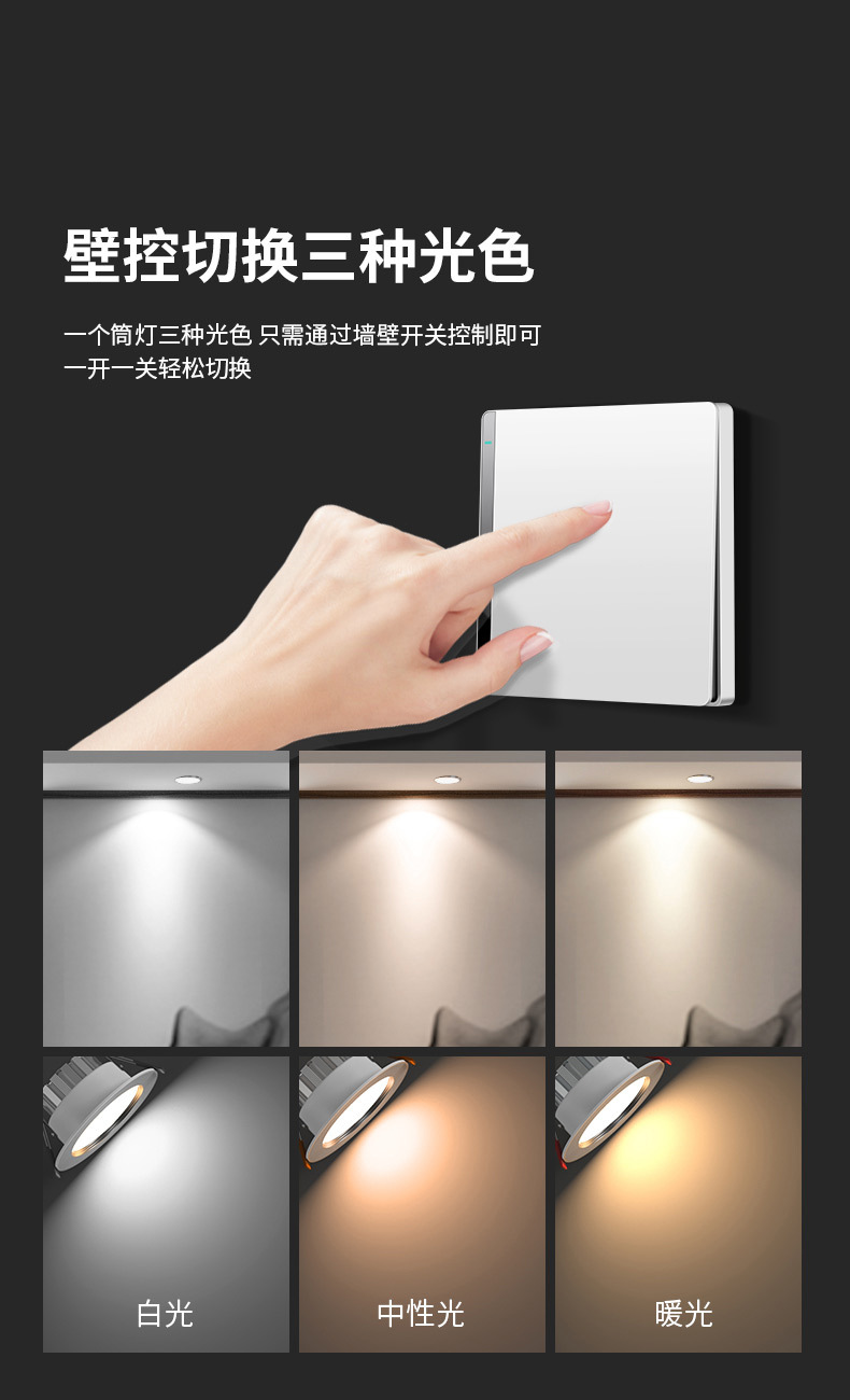 家用筒灯led天花射灯5w嵌入式开孔7.5cm客厅吊顶牛眼孔灯洞灯简灯详情3
