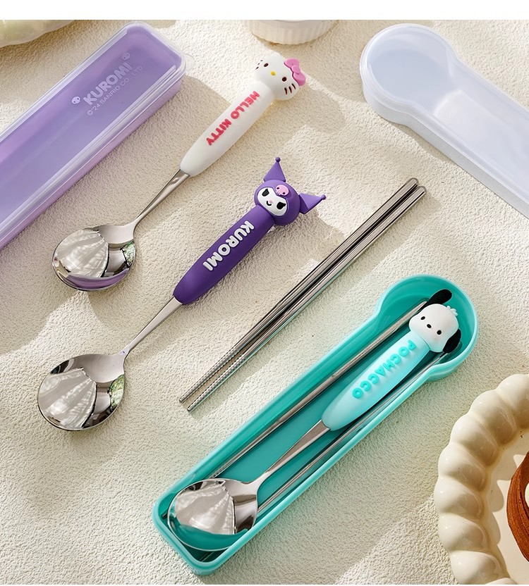 三丽鸥便携304不锈钢筷餐具套盒可爱儿童学生勺子筷子一套高颜值详情28