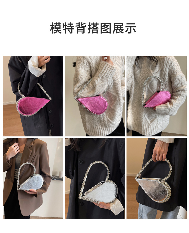 跨境爆款2024春夏新款手拿心形包包镶钻晚宴包时尚洋气女包手拎包详情7