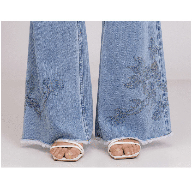 Embroidered flared jeans for children, high-waisted jeans, new casual wide-leg jeans for women pic 13