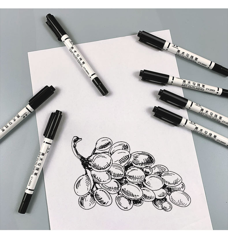 Small double-headed marker pen, black art outlining pen, two-end sketch oil painting outlining, thick and thin tip oil-based outlining pen pic 7
