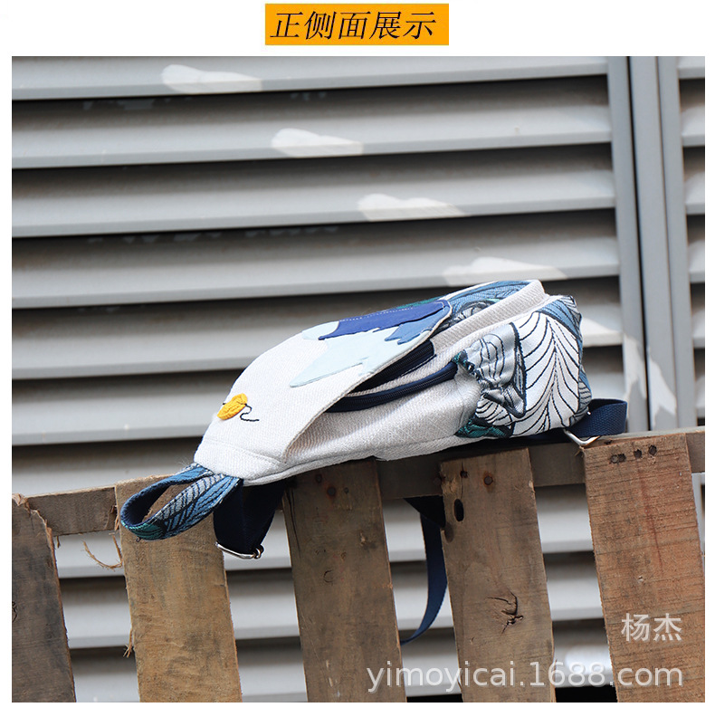 文艺国潮布艺双肩背包休闲小款多层女包风景画帆布旅行包民族特色详情8