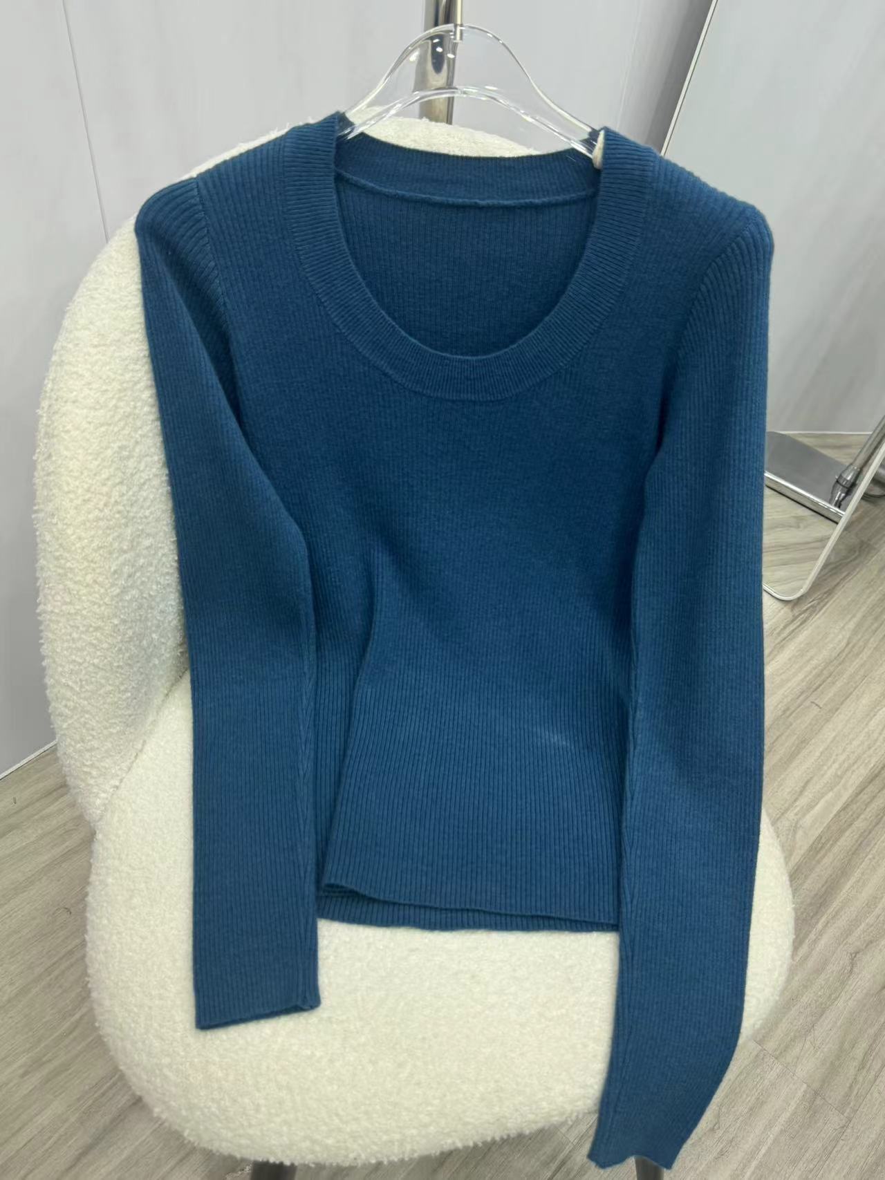 U领针织衫女韩国东大门露锁骨修身纯色安迪绒打底衫安迪绒长袖衫详情20