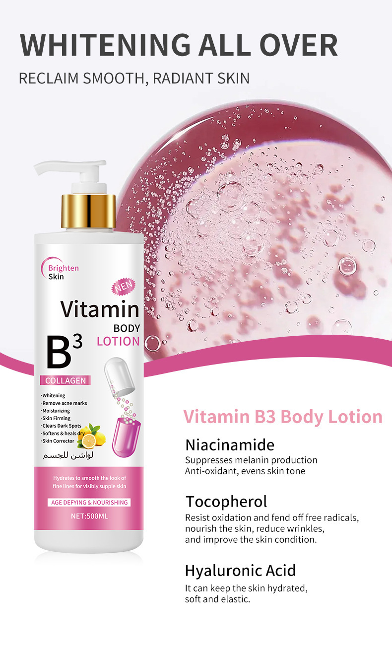 WWP Foreign Trade Kojic Acid Nicotinamide Body Lotion Moisturizing, Whitening and Dry Skin Removal l Cross-border Arbutin Moisturizing Lotion 500mL pic 7