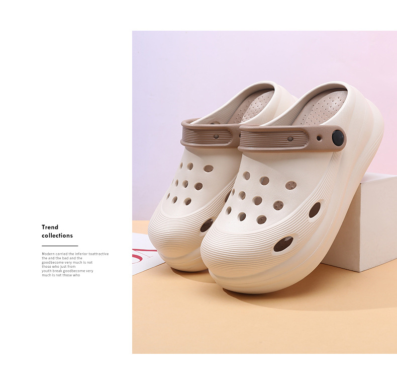 夏季高跟EVA洞洞鞋女 增高厚底户外沙滩凉拖鞋防滑防臭踩屎感拖鞋详情12