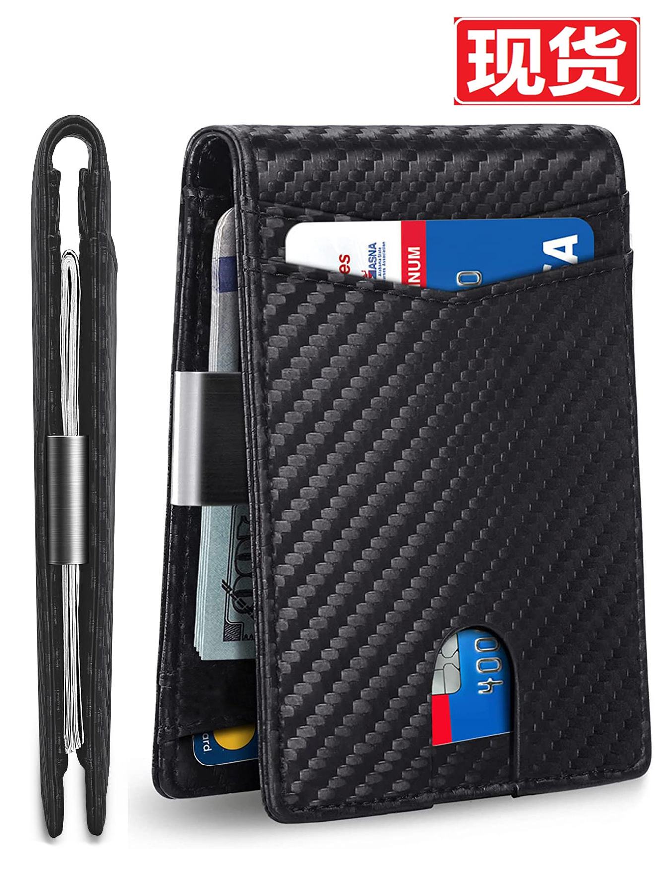 亚马逊12卡位男士钱包卡包RFID美金夹男士钱夹详情8