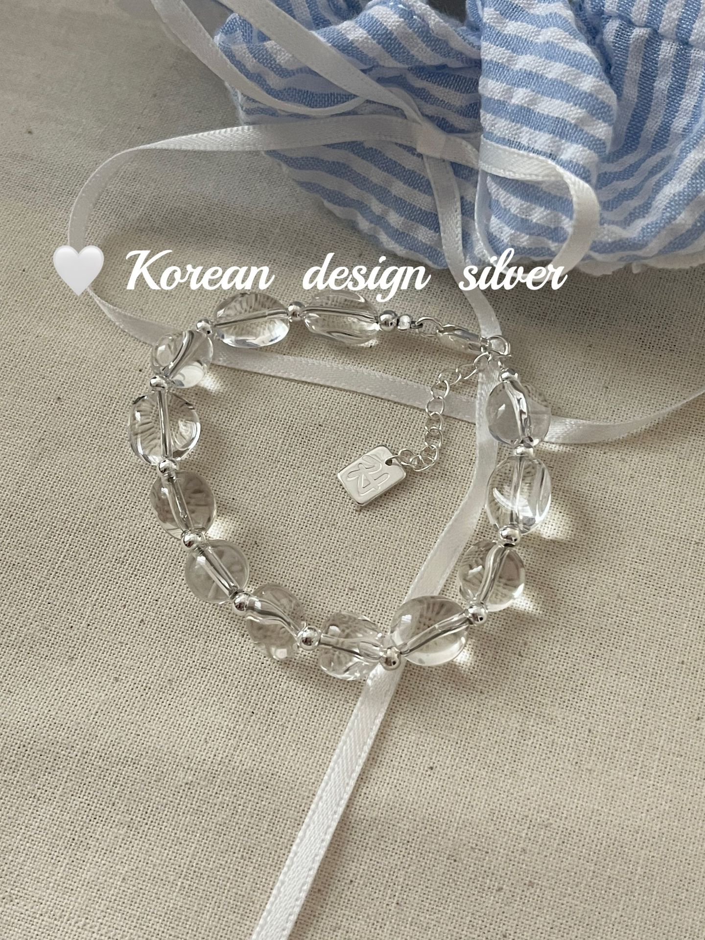 韩国Ins风设计银饰品批发 S925纯银随形白水晶手链叠戴简约气质女详情13