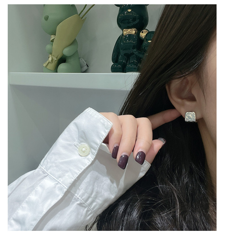 Wholesale of S925 sterling silver Korean-style textured retro square earring heavy industry minimalist Korean-style fashionable earrings pic 17
