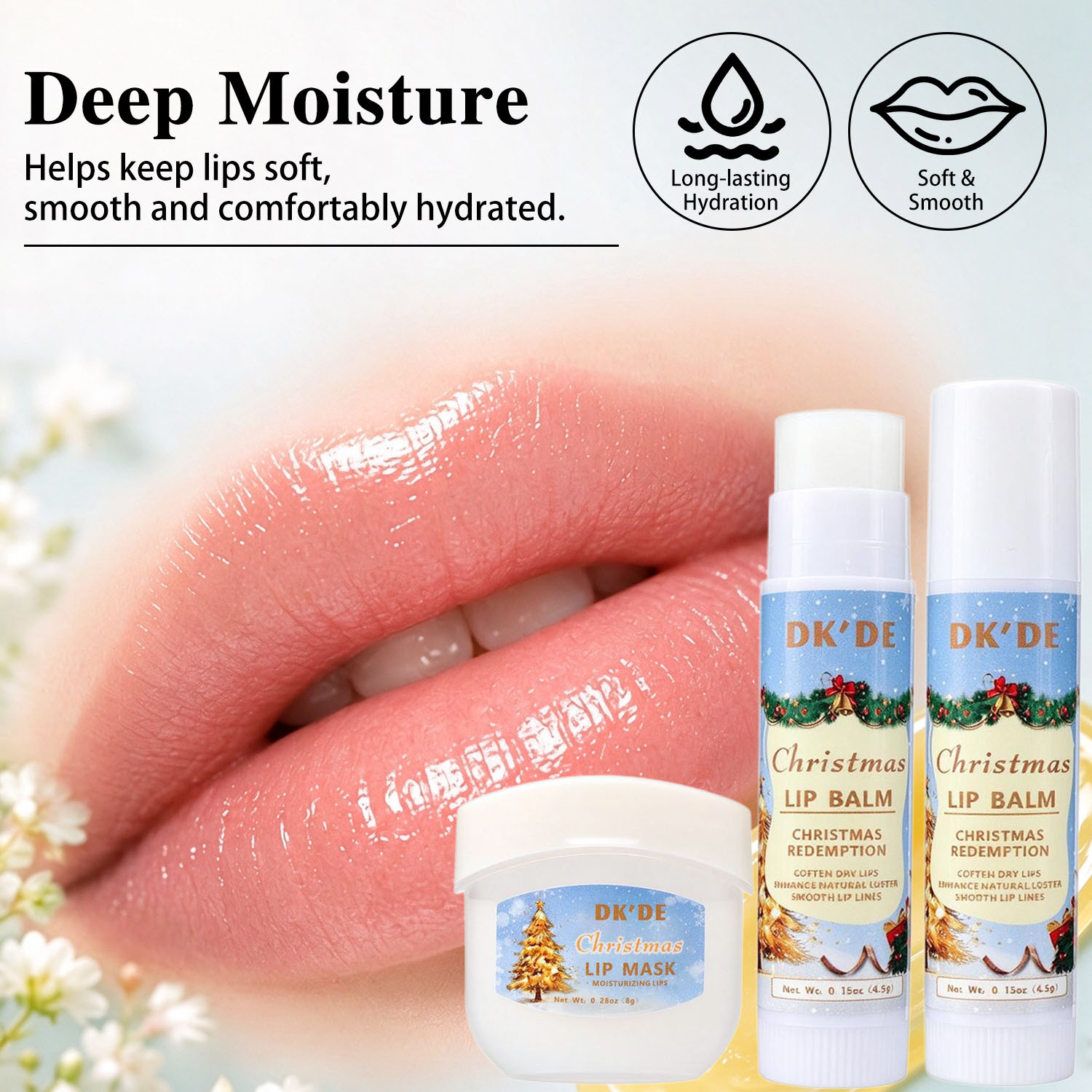 【 Cross-border Exclusive 】DKDE+ 3-color Christmas Lip Mask + Lipstick Set: Soft, firm, hydrating, Protective and anti-cracking pic 10