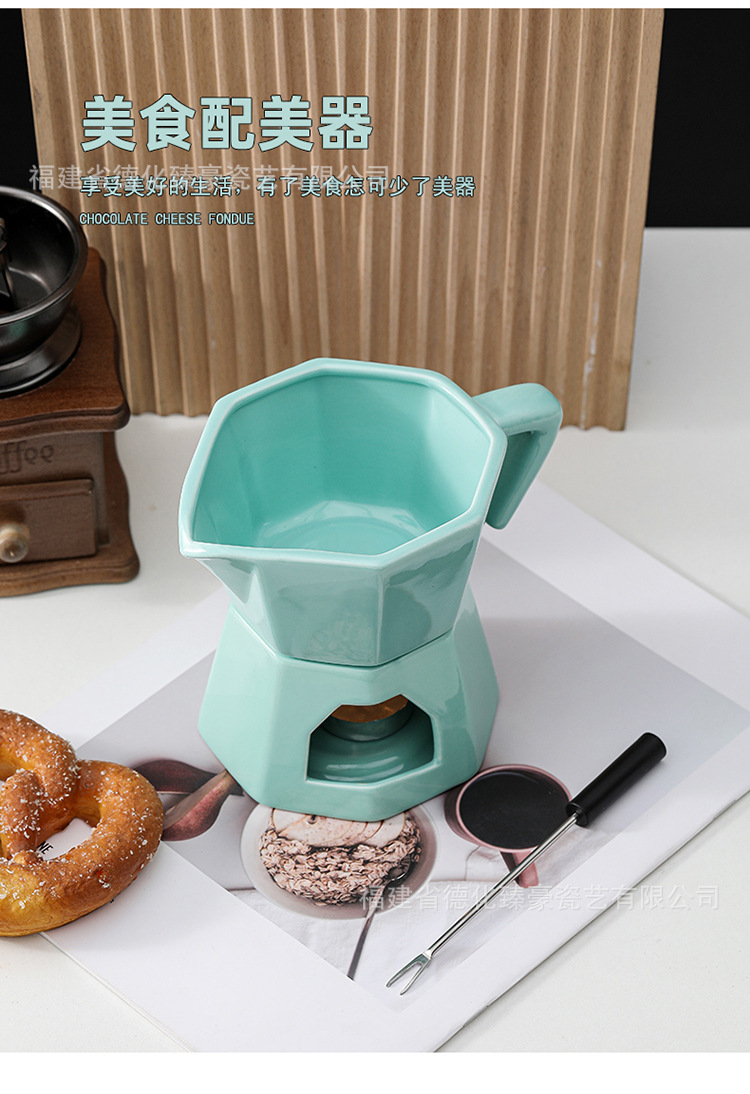 创意八角绿色陶瓷芝士奶酪加热炉  DIY巧克力融化炉蜡烛加热炉详情3