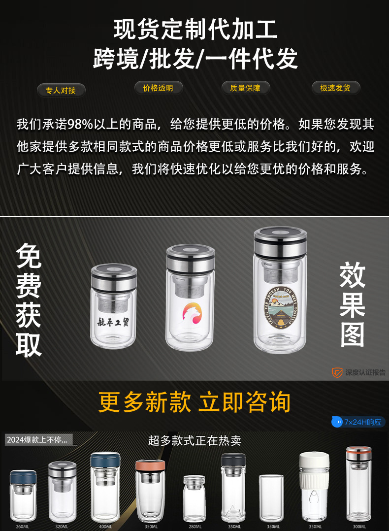 玻璃杯高级感玻璃无铅杯子家用带盖高硼硅双层新款高颜值水杯批发详情10