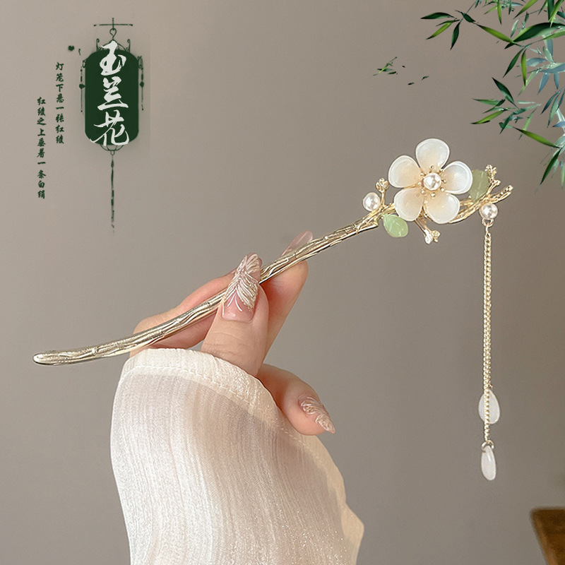 高级感新中式发钗铃兰花发簪超仙步摇流苏盘发簪古风汉服发饰头饰详情7