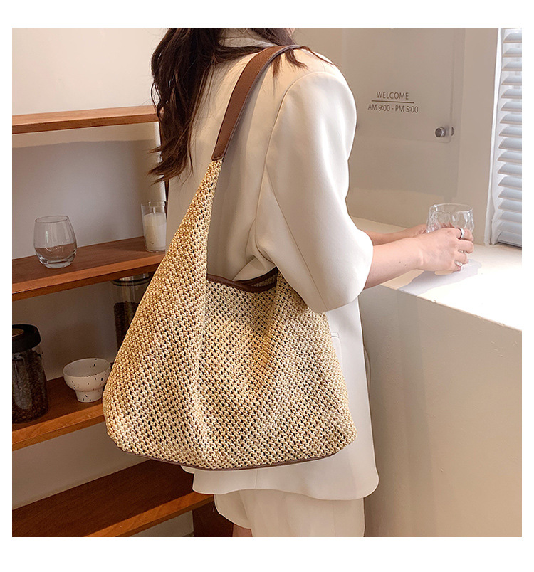 新款ins复古草编托特包单肩大包包女士休闲大容量夏天度假沙滩包详情22