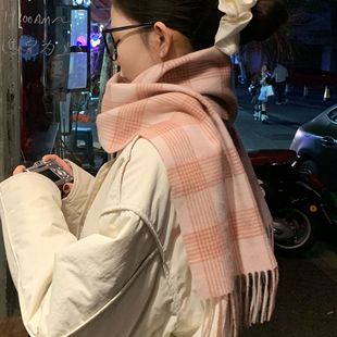 安可拉红围巾秋冬韩系氛围感女士百搭仿羊绒围巾纯色保暖围脖披肩详情4