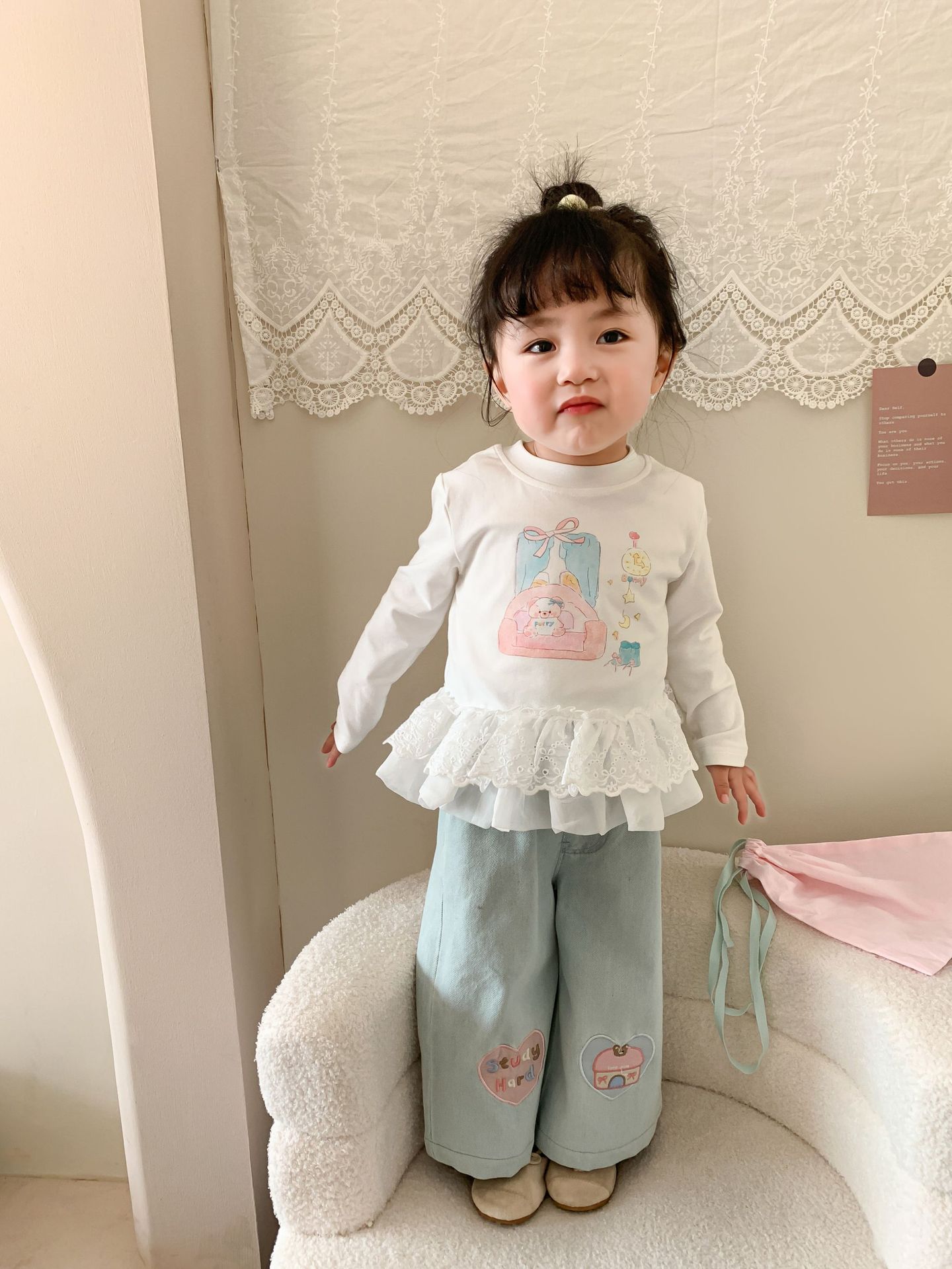Caña pear niño niña traje primavera 2026 nuevo estilo niños korean manga larga camiseta jeans mujer bebé ropa pic 14