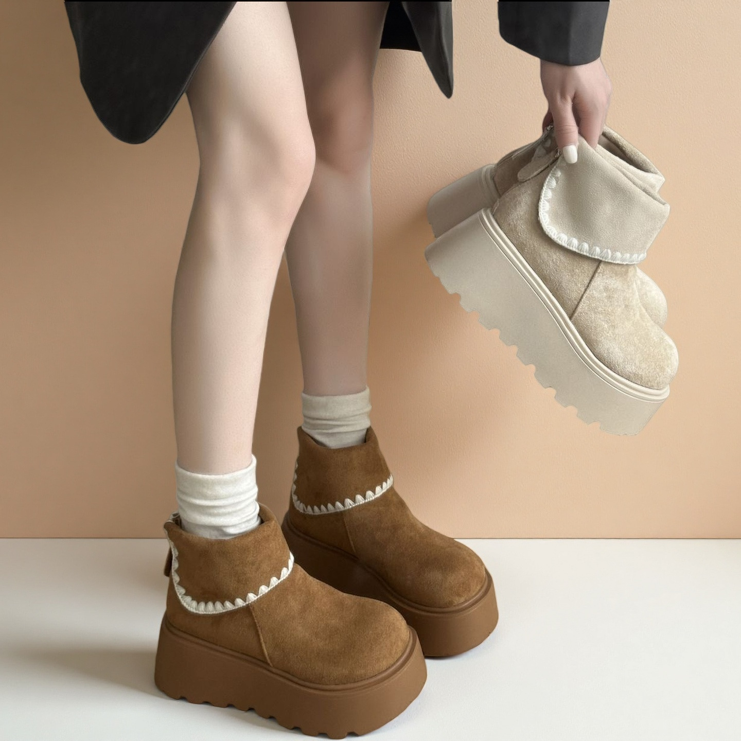 增高雪地靴2025秋冬新款松糕保暖马丁靴复古外穿时尚百搭短筒靴详情6