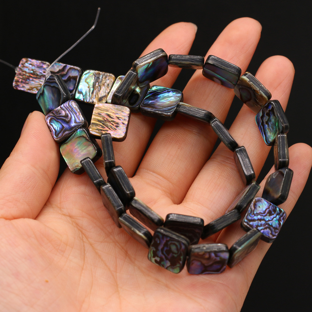 Natural abalone shell square through-hole diy beaded jewelry material, loose beaded bracelet accessories, handcrafted wholesale pic 12