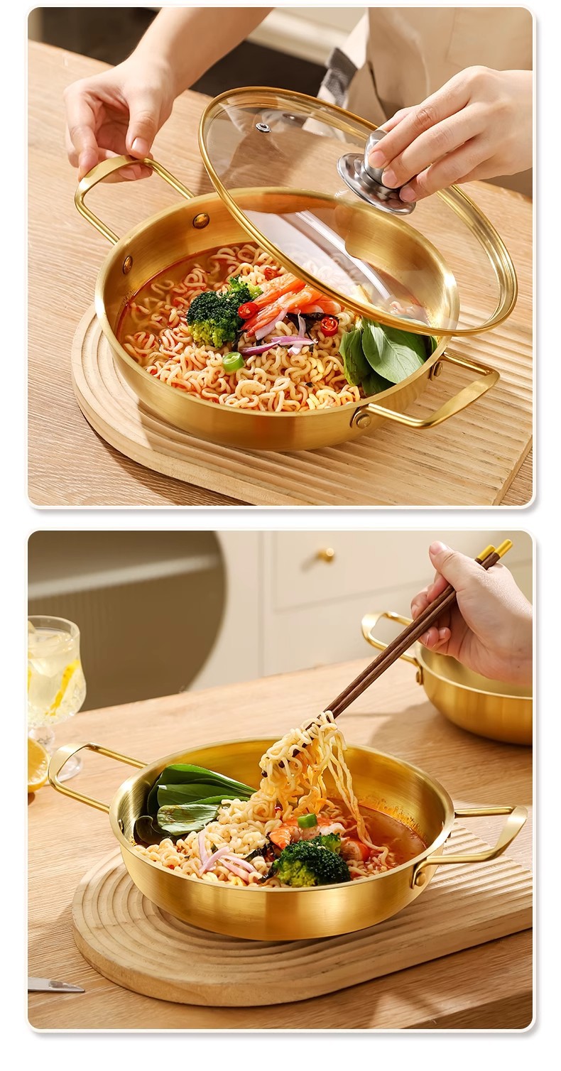 304 stainless steel instant noodle bowl, Korean mixed rice bowl, double-eared bowl, golden household heat-resistant and shockproof cold noodle ramen bowl, rice wine pic 15