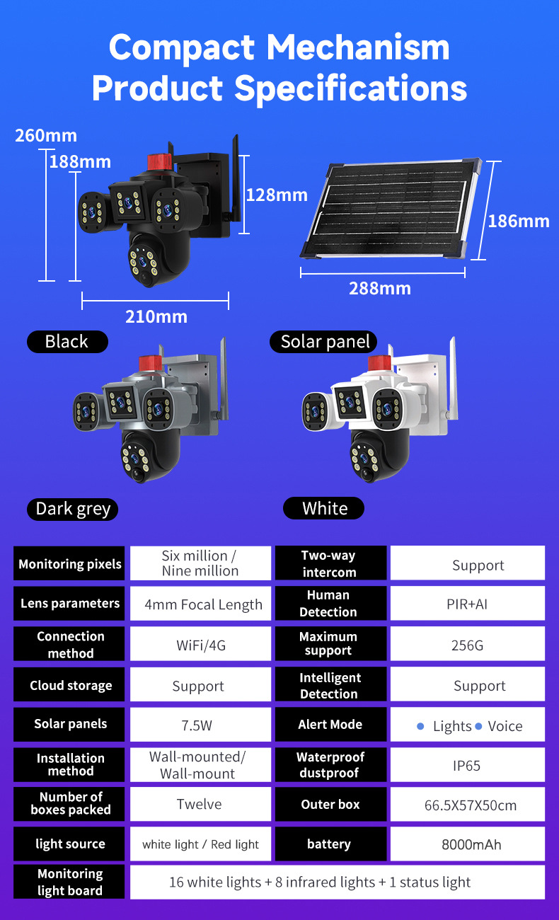 foozac three-screen solar monitor night vision high-definition outdoor orchard camera without electricity or network pic 11