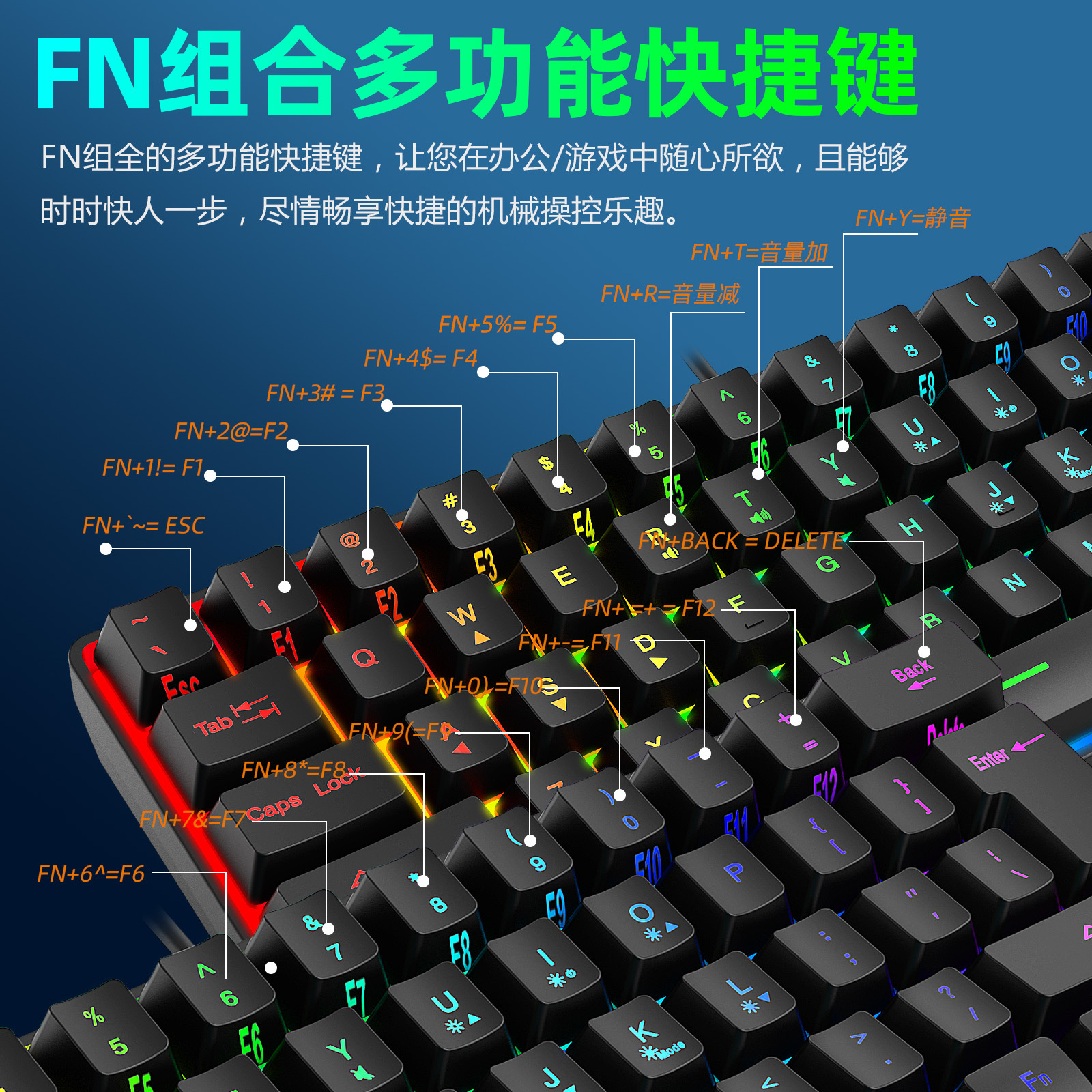 Wholesale and consignment of 61-key Yunguoguo k401 notebook desktop wired gaming small keyboard RGB illuminated keyboard pic 10