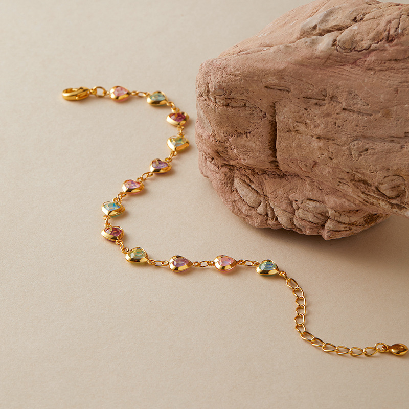 多巴胺手链跨境爱心设计小众几何水滴方形玻璃钻度假风小清新手饰详情17