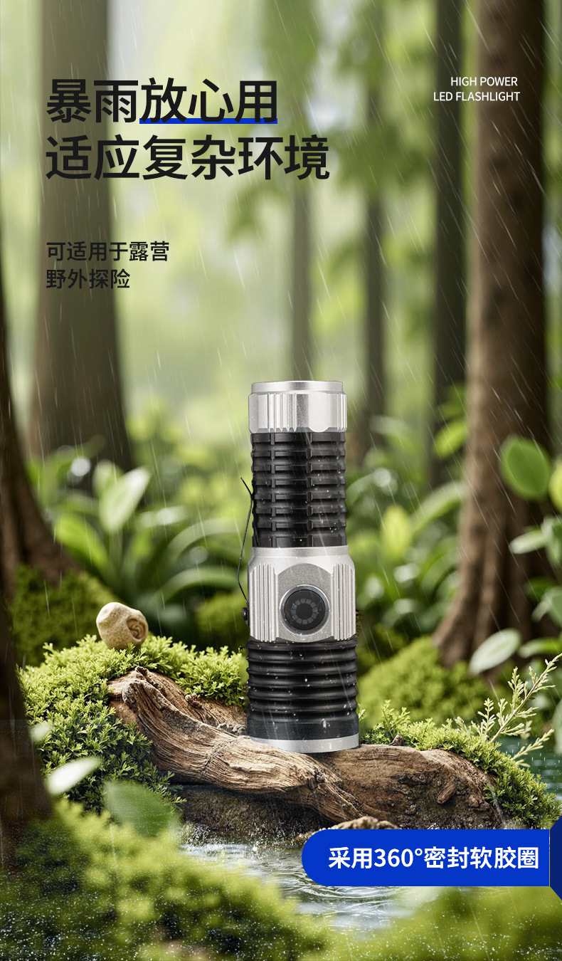 跨境新品派力德强光手电筒铝合金远射白激光伸缩变焦笔夹尾部磁吸详情10