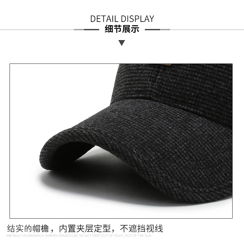 冬季新款绵中标棒球帽老年款户外秋冬休闲中老年加厚护耳男士百搭详情13