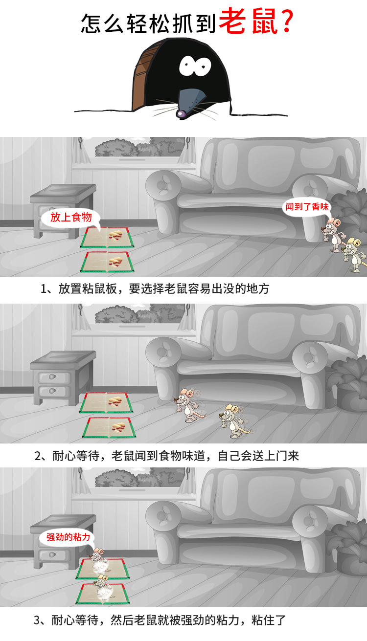 泰安康粘鼠板强力胶水加大加厚家用大老鼠粘鼠捕鼠贴老鼠专用广州详情2