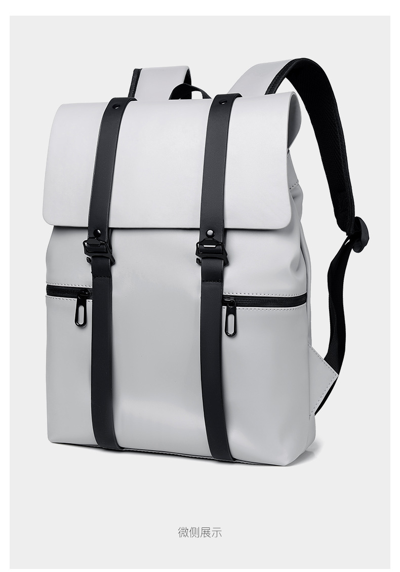 This simple and trendy double-shoulder computer bag for both men and women is fashionable and versatile. It has a large capacity and is a niche backpack with a PU waterproof leather film pic 25