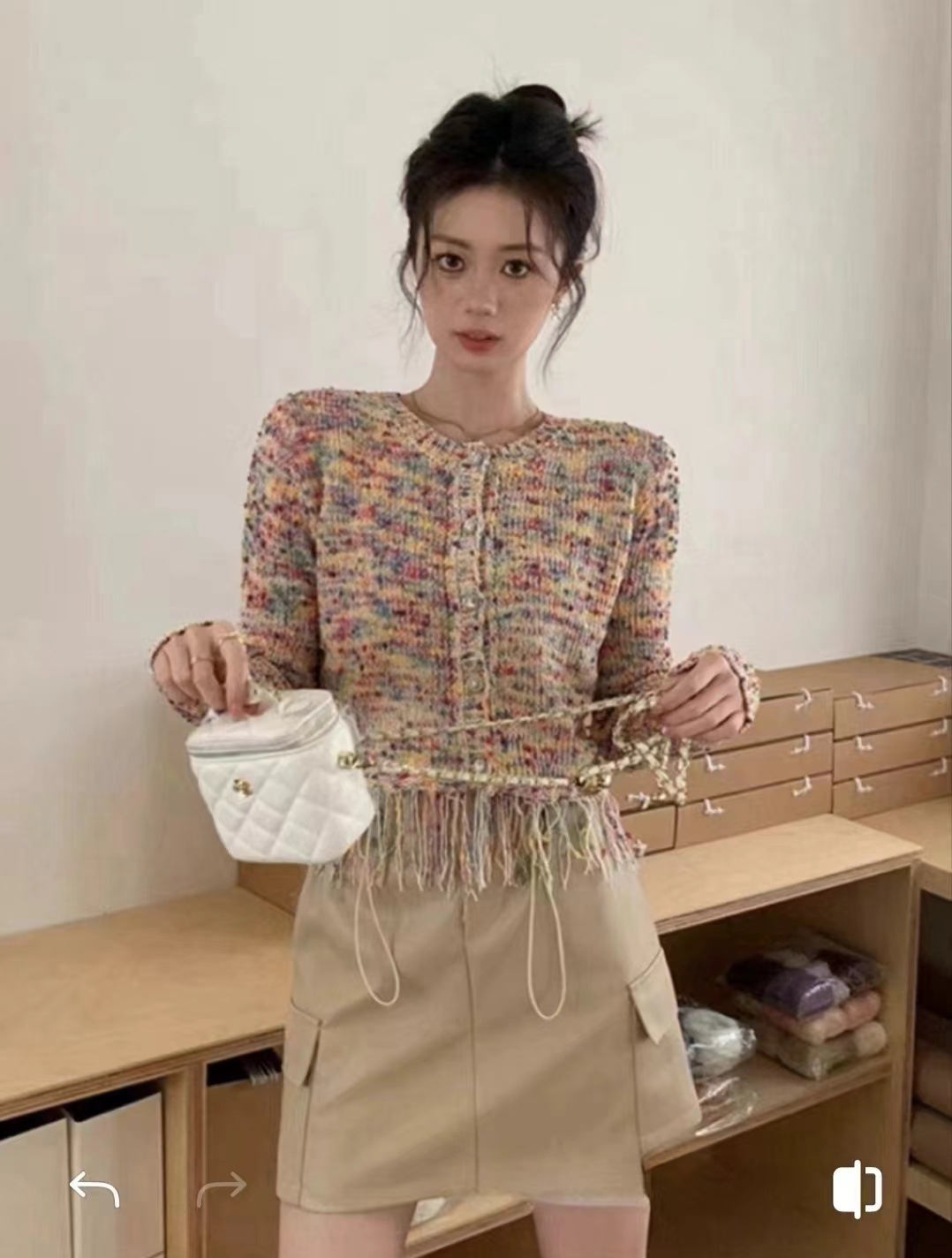 Early autumn 2024 new Rainbow Gentle Chanel stylish Su sweater jacket, loose and laid-back style knitted cardigan for outerwear pic 4
